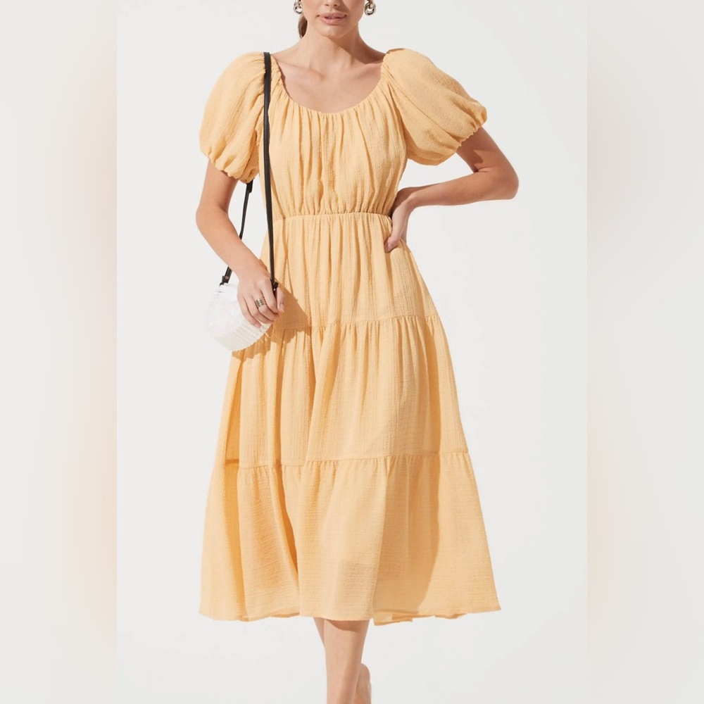 ASTR THE LABEL NWT Off Shoulder Smock Midi Dress size M Yellow